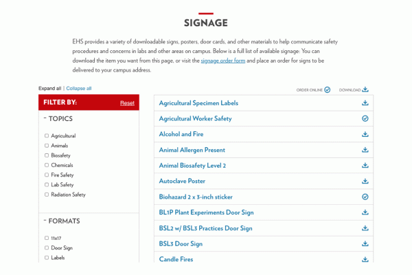 Screenshot of the Signage page.