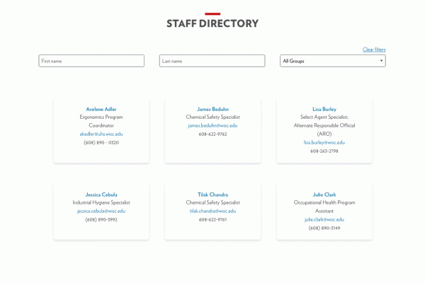 Screenshot of the Staff Directory page.