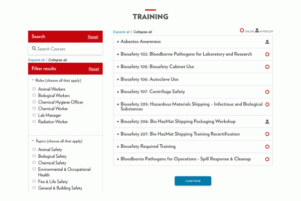 Screenshot of the Training page.